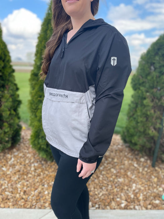 Black and Grey Windbreaker with Cross Emblem