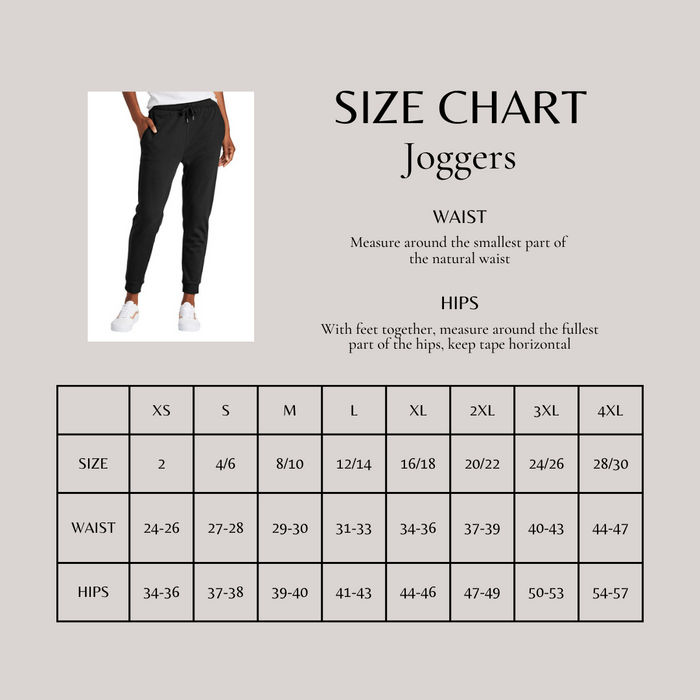Women's Joggers Size Chart